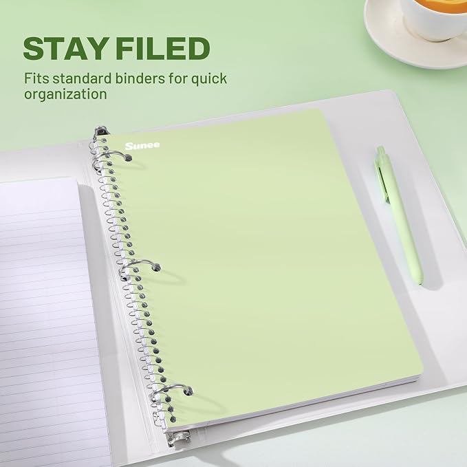 SUNEE Spiral Notebooks, 6 Pack, 1-Subject, College Ruled Paper, 8" x 10-1/2", 70 Sheets per Notebook, Assorted Aesthetic Colors Spiral Notebooks for School