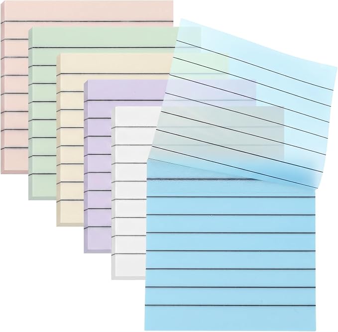 300 Sheets Transparent Sticky Notes Clear Translucent Lined 3x3 Inch 6 Pack Clear Sticky Notes Reminder Tabs with Line Colorful Lined Post Note Reminder Tabs for Office Home College Meeting
