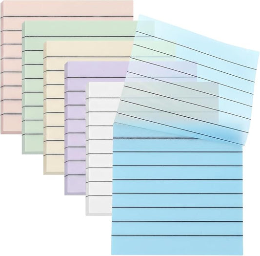 300 Sheets Transparent Sticky Notes Clear Translucent Lined 3x3 Inch 6 Pack Clear Sticky Notes Reminder Tabs with Line Colorful Lined Post Note Reminder Tabs for Office Home College Meeting