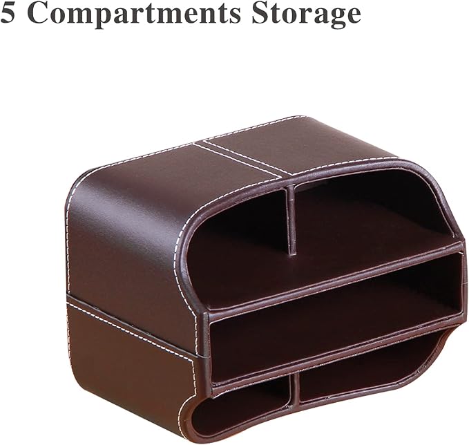 YAPISHI Leather Remote Control Holder, 360 Degree Spinning Desk TV Remote Caddy/Box, Coffee Table Organizer for Controller, Media, Calculator, Mobile Phone and Pencil Storage