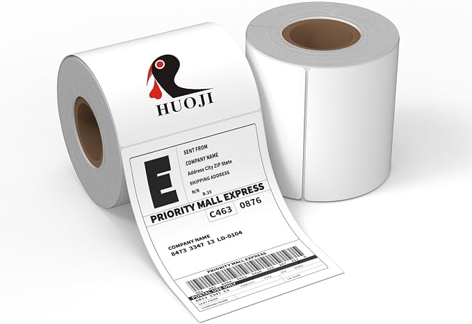 4x6 Thermal Shipping Labels, HUOJI 500 Labels/2 Rolls (250 Pcs per Roll) Compatible with Rollo, Zebra, MUNBYN, Jadens, Nelko, Commercial Grade