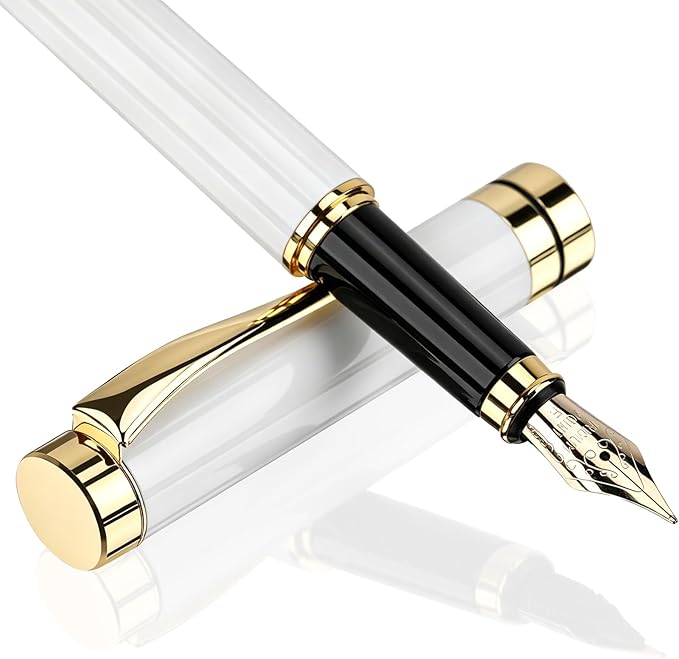 Tiankool Luxury Fountain Pen,Fine Nib, Exquisite Pen Gift Set for Men&Women-Includes 10 Ink Cartridges&Ink Converter- Nice Pens - White