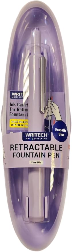 WRITECH Retractable Fountain Pen | Fine Nib | Blue Ink Cartridges Included (Purple)