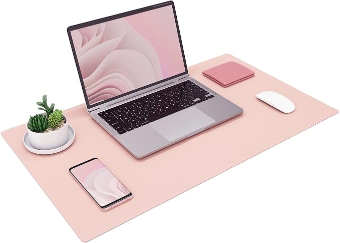 K KNODEL Small Desk Protector Mat, Leather Desk Pad (23.6"x13.8", Pink) | Non-Slip Desk Mat, Desk Pads and Blotters, Desktop Mat, Desk Protector and Cover, Office Computer, Laptop and Keyboard Mat