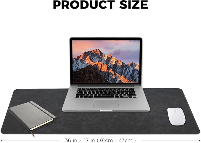 CHEERYGOO Leather Desk Pad Protector, Mouse Pad, Office Desk Mat, Non-Slip PU Leather Desk Blotter, Laptop Desk Pad, Waterproof Desk Writing Pad for Office and Home 36"x17" XL Dark Grey