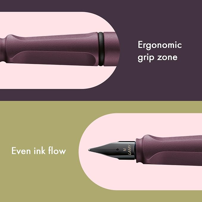 LAMY safari scarlet - Fountain Pen with ergonomic grip & polished Left-Handed steel nib (LH) in size M - ideal for any Writing & Calligraphy - including LAMY T 10 blue cartridge