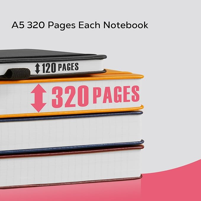 FOCUS DAY Lined Journal Notebook for Women/Men Writing Work, 320 Pages Hardcover Pink Leather Daily Diary Journals Note book College Ruled for Note Taking, A5 (5.7'' X 8.4'')
