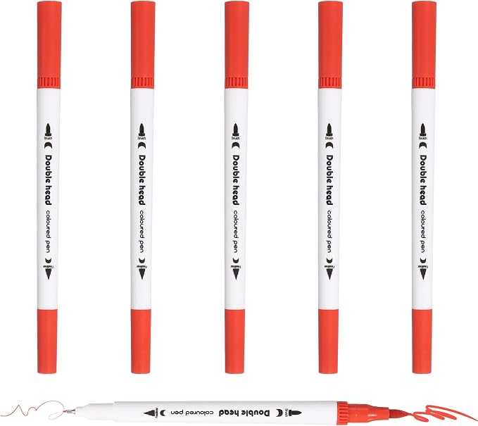 PATIKIL 6Pack Dual Brush Markers, Bright Red Watercolor Fine and Brush Tips Pens Colored Marker Calligraphy Coloring Art Supplies Set for Coloring Book Illustration Sketching Journaling