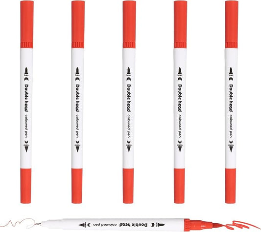 PATIKIL 6Pack Dual Brush Markers, Bright Red Watercolor Fine and Brush Tips Pens Colored Marker Calligraphy Coloring Art Supplies Set for Coloring Book Illustration Sketching Journaling
