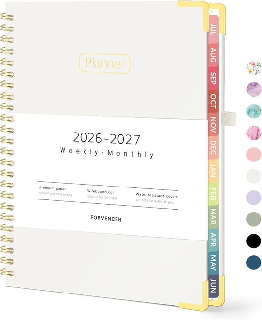 Forvencer Academic Planner 2026-2027, Hardcover Calendar Planner Weekly & Monthly, July 2026 - June 2027, 6" x 8", Daily Agenda with Tabs, College School Organizer for Student Teacher, Beige