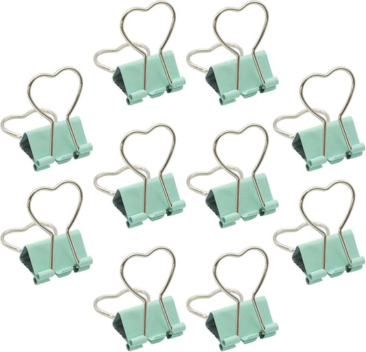 10Pcs Green Binder Clips, Heart Hollow Out Metal Clip Notes Letter Paper Clamps, Colorful Binder Clips for Paperwork/Home, Office Supplies (Green, Can clamp 8mm)