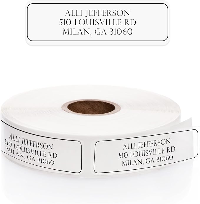 Clear Outline Rolled Address Labels / 250 Personalized Return Address Labels/Designer Address Stickers in Elegant Plastic Dispenser