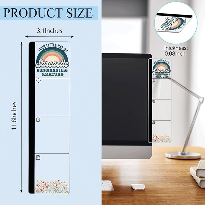 Monitor Memo Board Acrylic Sticky Note Holder Sarcastic Sunshine Rainbow Office Desk Decor with 100 Self Stick Note Pads Your Little Ray of Quote