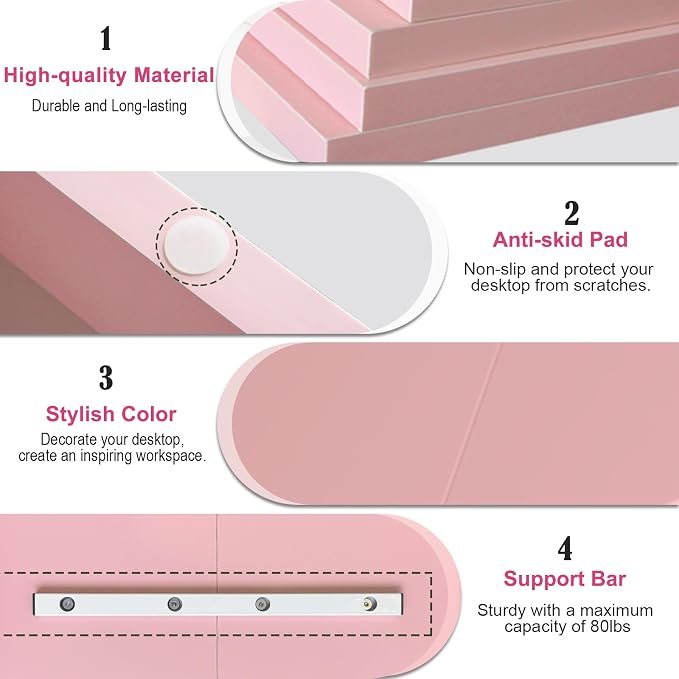 TEAMIX 2 Tiers Pink Monitor Stand Riser, Desktop Stand with Keyboard Storage Small TV Stand Laptop Wooden Desk Organizer Cute Shelf