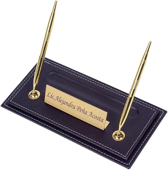 14-Piece Leather Desk Organizer Set, 49x34 cm Desk Pad, Double Document Tray, Pen Holder, Business Card Holder, Phone Stand, Black with Gold Accents