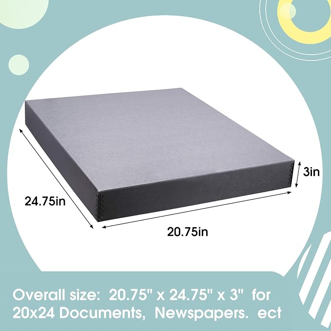 Golden State Art, Drop Front Archival Storage Box, Gray, 20.75x24.75x3 Inch | Acid-Free Museum Box with Metal Edge Corner, for Storing Artwork Photos Documents Prints Arts And Crafts
