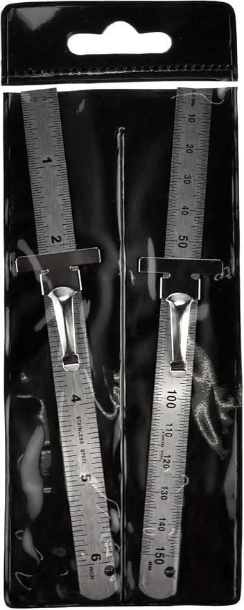 SE Stainless Steel SAE Metric Ruler Set - Stainless Steel Precision Ruler Measuring Tool - Detachable Clips - Set of 2 Pcs - 925PSR-2