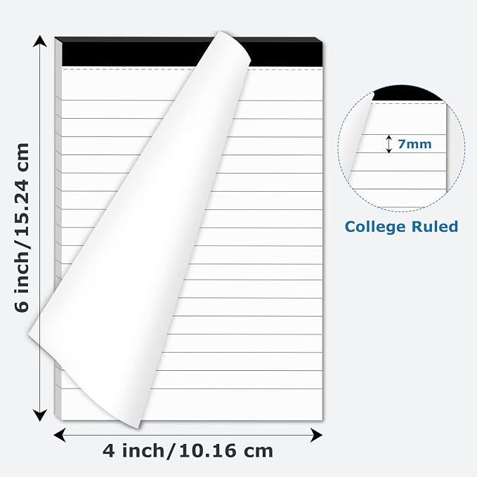 6 Pcs Perforated Note Pads College Ruled - 4" x 6" Inch Writing Notepad for Daily Planning - Perforated Small Notepads with 31 Sheets per Pad - Ruled Papers