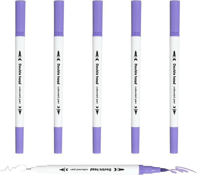 PATIKIL 6Pack Dual Brush Markers, Light Purple Watercolor Fine and Brush Tips Pens Colored Marker Calligraphy Coloring Art Supplies Set for Coloring Book Illustration Sketching Journaling