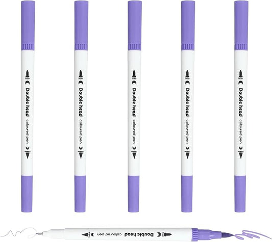 PATIKIL 6Pack Dual Brush Markers, Light Purple Watercolor Fine and Brush Tips Pens Colored Marker Calligraphy Coloring Art Supplies Set for Coloring Book Illustration Sketching Journaling