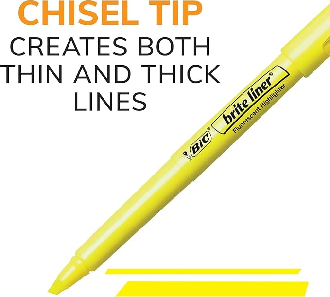BIC Brite Liner Highlighters, Chisel Tip, School Supplies for Students and Teachers, Ideal for Notes and Textbooks, 12-Count Pack in Assorted Colors