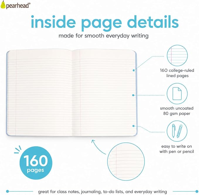 Pearhead Butter Composition Notebook — College-Ruled, 160 Pages, 7.5" x 9.75", Smooth 80 GSM Paper, UV Spot Gloss, Periwinkle Butter Illustration Journal for School, Office & Everyday Writing