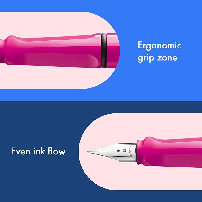 LAMY safari pink - Fountain Pen with ergonomic grip & polished steel nib in size EF - ideal for any Writing & Calligraphy - including LAMY T 10 blue cartridge - Right-Handed