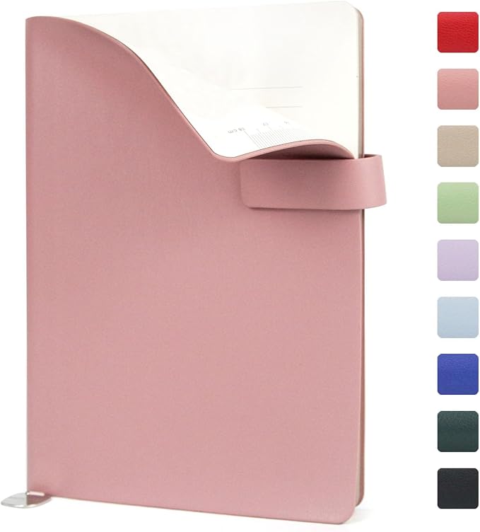 A5 Soft Cover Lined Notebook, Pen Holder & Gold Edges, 180° Lay Flat Journal, Large 5.7 x 8.4 in, Bookmark & Gift Box, Business Notebook for Work, Study, Travel(Pink)
