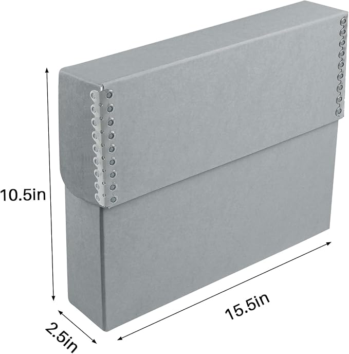 Lineco Archival Document Storage Box, Gray, 15.5" x 10.5" x 2.5" | Legal-Sized, Metal Edge, Acid-Free Boxboard Case, Organize Files, Prints, Photos, Pack of 2