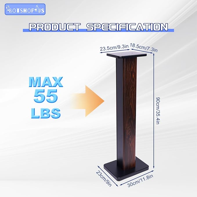 36" Floor Speaker Stands Pair Studio Monitor Stands Bookshelf Speaker Stands Wood Floor Speaker Stands Large Bookshelf Speaker Stands Speaker Stand for Theaters (Black Walnut Wood)