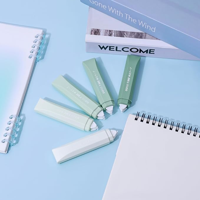 Temiary 5Pcs Beige Correction Tape, Cream Core Pull Out White Tape, Green | 0.19 In × 19.6 Ft, Smooth Aesthetic Applicator for Wrong Writing School Office Supplies