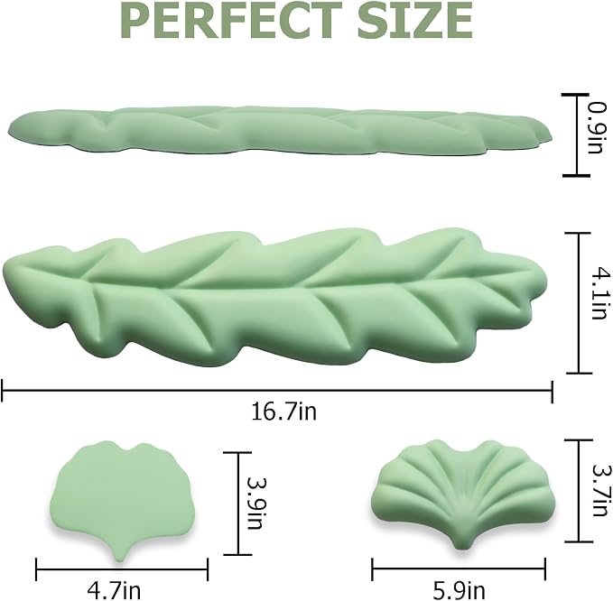 Ergonomic Keyboard Wrist Rest, Leaf Shape PU Leather Memory Foam Wrist Support for Computer Keyboard, Keyboard Pad and Cute Mouse Wrist Pad for Gaming,Office,Computer,Typing Pain Relief, Pastel Green
