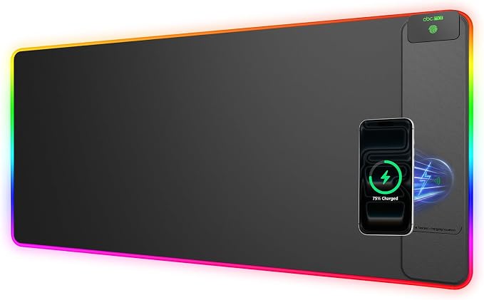 Wireless Charging Mouse Pad Gaming, 31.5"x15.8" Large Desk Mat, Waterproof | RGB Mousepad, Smooth Glide, Stitched Edge, Non-Slip Rubber Base, Desk Pad Computer Keyboard Mat, No Adapter