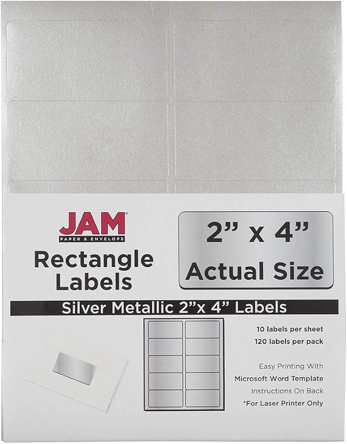 JAM PAPER Shipping Address Labels - Standard Mailing - 2 x 4 - Silver Metallic - 120/Pack