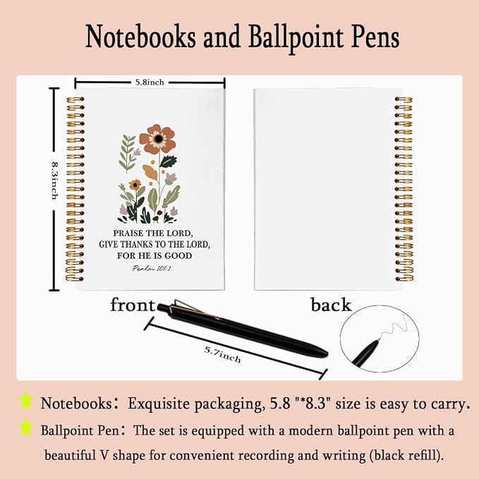 Prayer Journal for Women with Ballpoint Pen Set, Christian Spiral Notebook for Bible Study and Note Taking, 80 Sheets A5 College Ruled Journal, Praise The Lord Religious Gifts for Mom