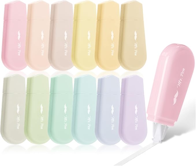 Mr. Pen- Aesthetic Correction Tape Bulk, 0.2" x 197", 12 pcs, Pastel Colors | Cute Correction Tapes for Quick Corrections, Office and School Supplies