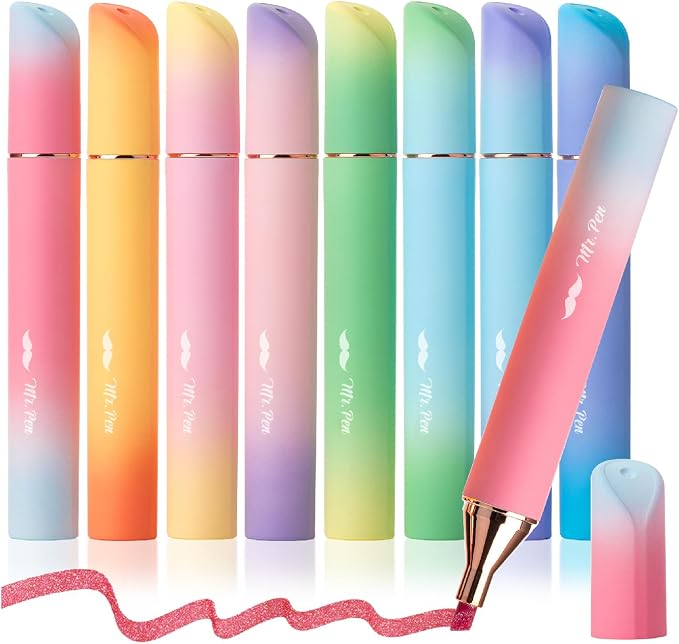 Mr. Pen- Glitter Highlighters, 8 Pack, Sunshine Colors | Chisel Tip Glitter Highlighter Markers for Journaling, Notes, Planners & Creative Highlighting