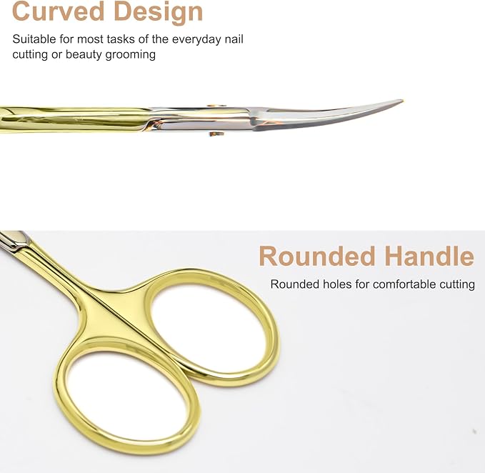 CGBE Cuticle Scissors, Extra Fine Curved Eyebrow Scissors, Gold | Stainless Steel, Round Handle, Precise Pointed Tip, Hangnail And Dry Skin Trimming, Russian Manicure Care