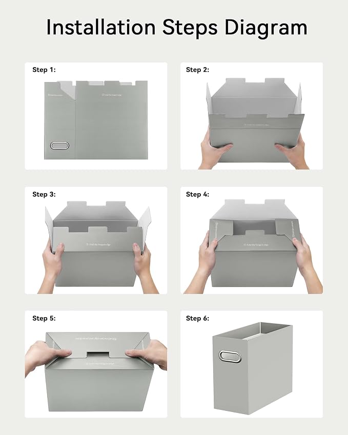 Oterri File Organizer Box, Portable Collapsible Cardboard File Folder Organizer with Handle for Letter Size Hanging Files, Document Storage Box for Home Office & Classroom (4 Packs, Grey)