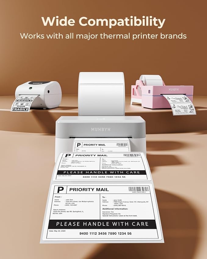 MUNBYN 4x3 Thermal Labels, 2000 Sheets/4 Roll，White | Strong Adhesive & Perforated, Non BPA&BPS for Small Business, Shipping, Bakery, Clothing