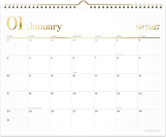 Mead Cambridge 2027 Wall Calendar, Monthly, 15" x 12" Planner, WorkStyle, White (1606-707-27)