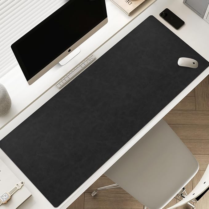 Leather Desk pad for Computer and laptops, Ideal for Gaming and Office use, Large Mouse pad and Keyboard mat,Desk mat Special for man. A complimentary Wrist pad and Phone Stand (Black, 31.5"*15.7")