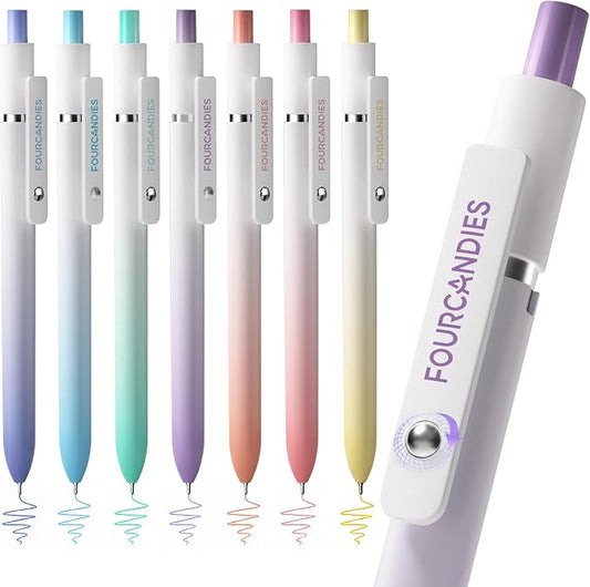 Four Candies 7 Pack Colored Pens,Quick Dry Ink Colorful Gel Pens | 0.7mm Fine Point Fidget Pens for Note Taking,Drawing. Colored Gel Ink Pen with Comfort Grip for Office & School Supplies