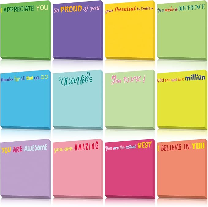 Yinder 12 Pcs Sticky Notes Gifts Bulk,Appreciation,Minimalist