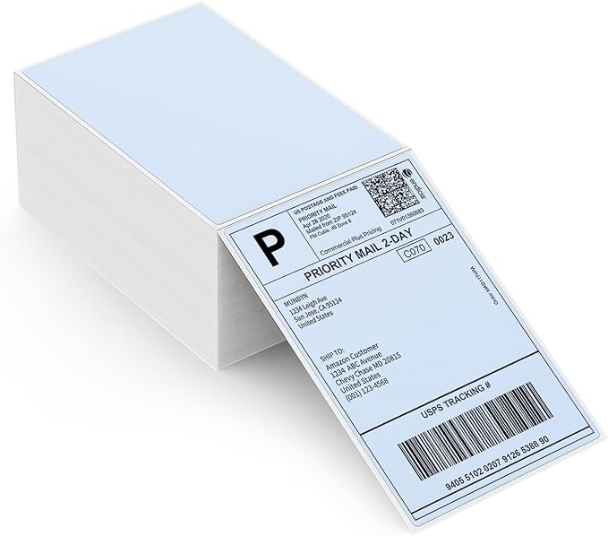MUNBYN 4x6 Inch Blue Thermal Shipping Labels for Packages, 500 Sheets/Stack | 4"x6" Fanfold Thermal Labels, No BPA and BPS, Print Clear and Sharp, Strong Adhesive, Compatible with Most Thermal Printers