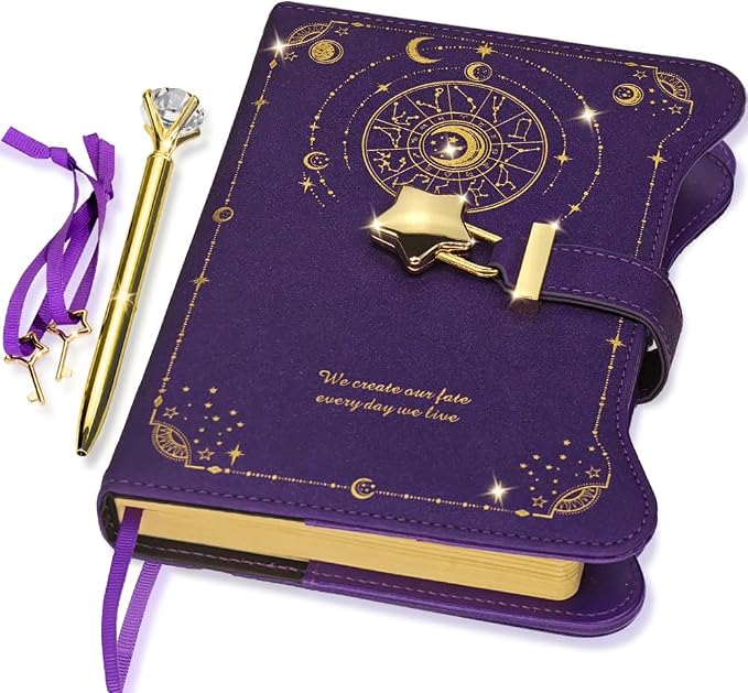 Hoci Poci Diary with Lock and Keys for Girls Gift Ideas, 360 Pages Journal | Elegant Gift Box for Teen Girls, B6 Kraft Pages Refillable Notebook with Pen and Bookmark for Writing, Astro Purple