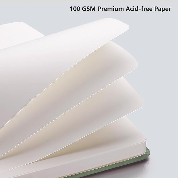 AHGXG Blank Journal Notebook, 192 Pages, A5 Medium Size (5.7'' x 8.3'') | Leather Hardcover, 100 GSM Thick Paper, for Sketching, Drawing, Painting (Light Green)