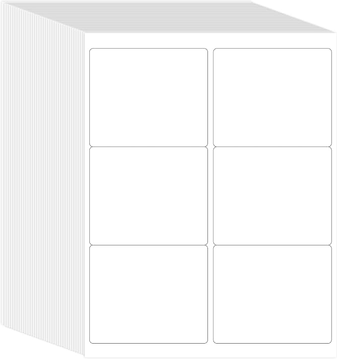 L LIKED 3-1/3" x 4" Printable White Sticker Labels, 9000 Labels for Laser/Inkjet Printing - Matte (9000 Labels, 1500 Sheets)