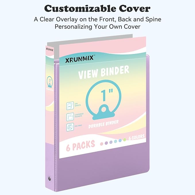 1-inch 2-inch 3-Ring Binder with Pockets, Basic Binders 1''2'' Color Binders, Holds Letter Size 8.5'' x 11'',200/450 Sheet Capacity, Bundle 6 Pack for Back to School (1'' Pink - 6 Packs)