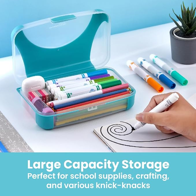 LockerMate by Bostitch Hard Pencil Case, Durable Plastic Pencil Box, Kid-Friendly Design, Teal & Clear